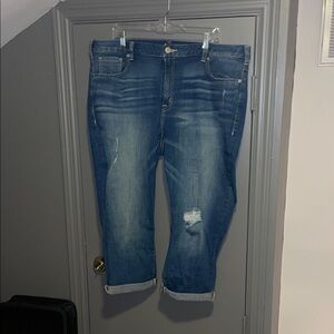 Lane Bryant Dark Blue Cropped Distressed Jeans